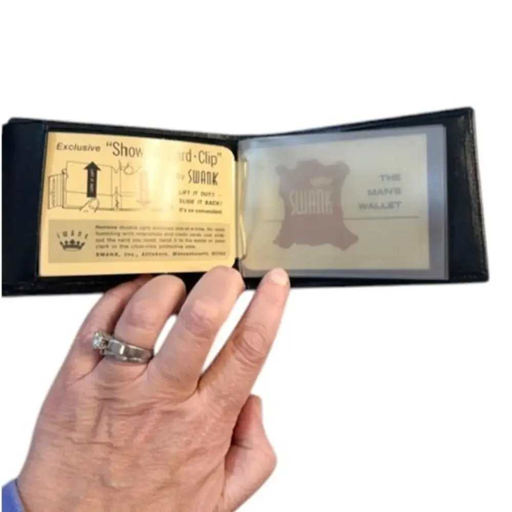 Vintage SWANK Mens Leather Wallet & Keychain Set NIB Classic Gift